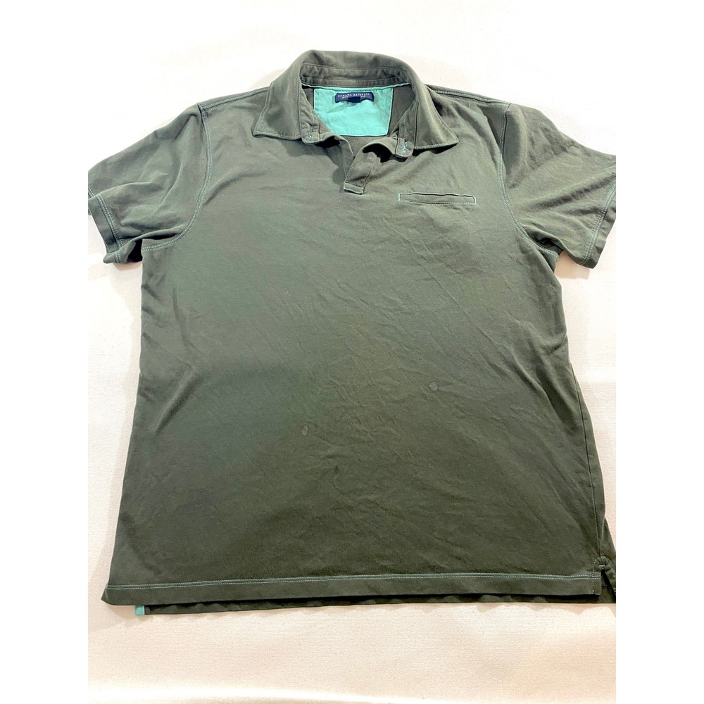 Banana Republic Mens Fitted Pima Polo Shirt Olive Green Turquoise Stitch Size M
